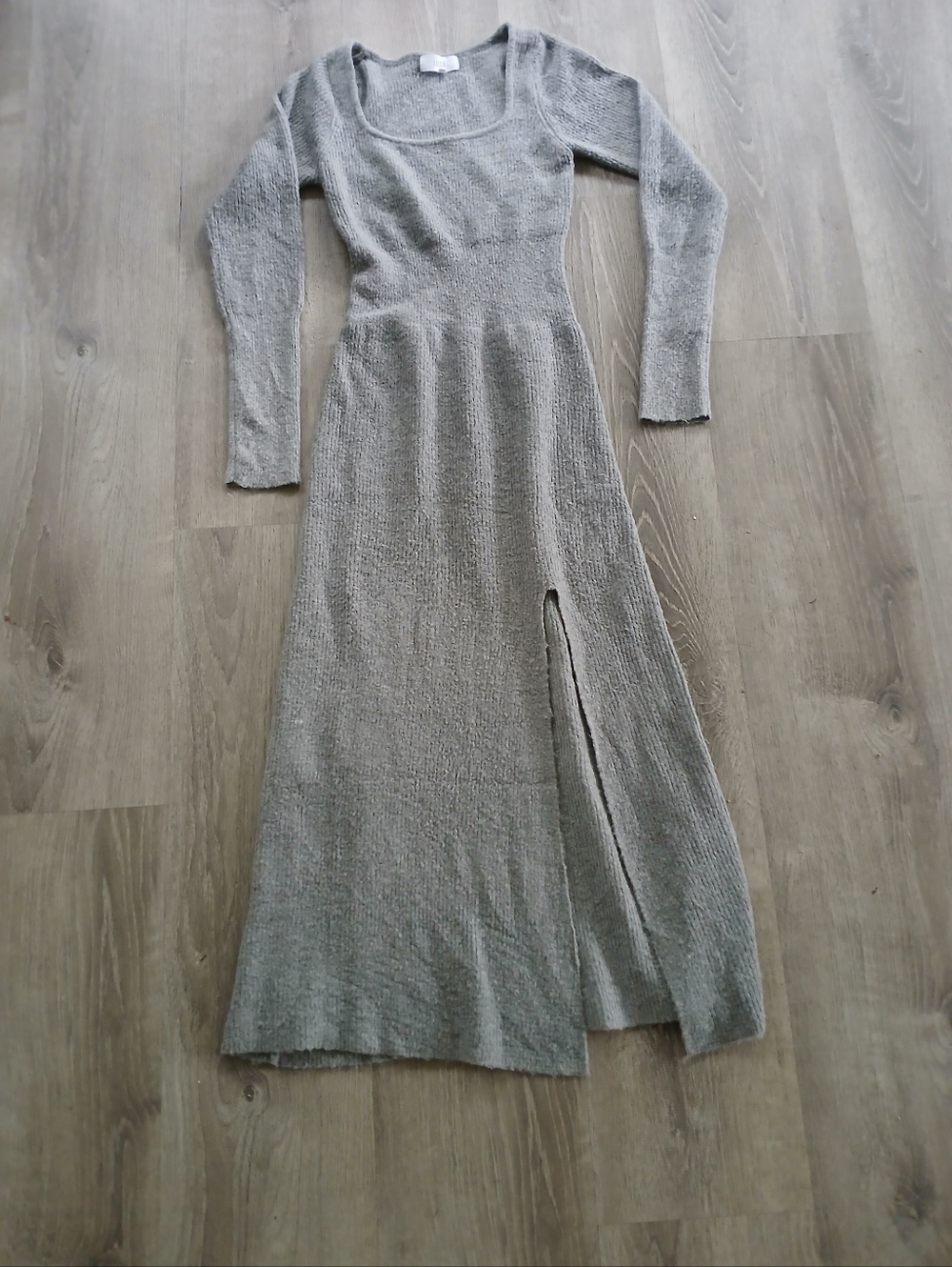 Lucca Long Sleeve Gray Knit Maxi Dress with Side Slit